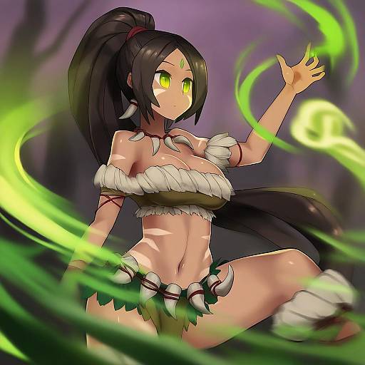 Illustration of Nidalee, league of legends in the style of Kuro chairo no neko