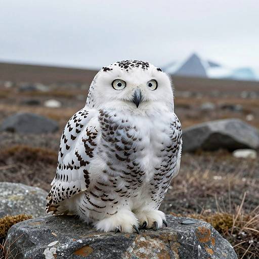 Detailed Tiny Snowy Owl on Stone