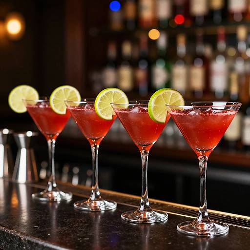 Vibrant Red Cocktails on Bar Counter