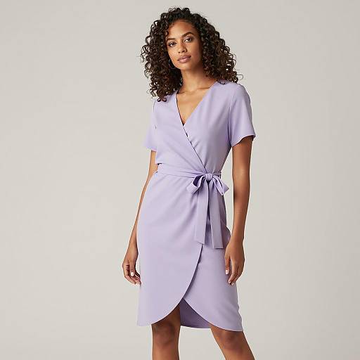 Woman in Lavender Wrap Dress