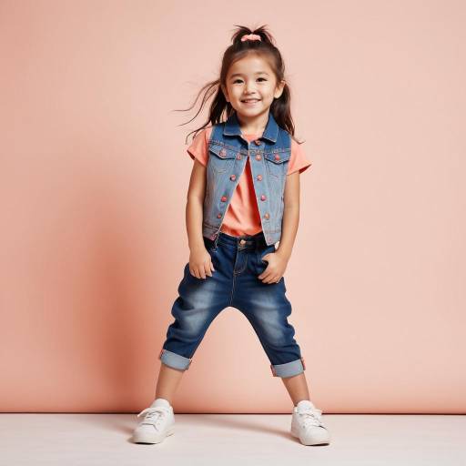 Smiling Little Girl in Denim Outfit