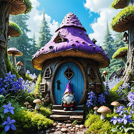 Mushroom Gnome in Fairy Tale Acorn House