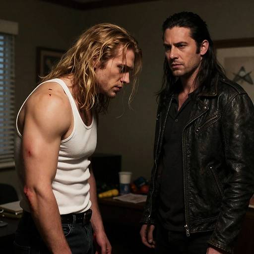 Intense Scene in a Dimly Lit Room