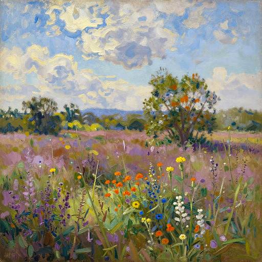 Impressionist Wildflower Heathland Scene