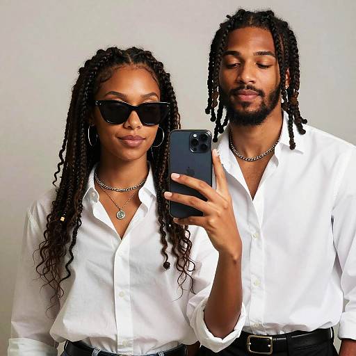 Couple Taking Selfie in White Shirts