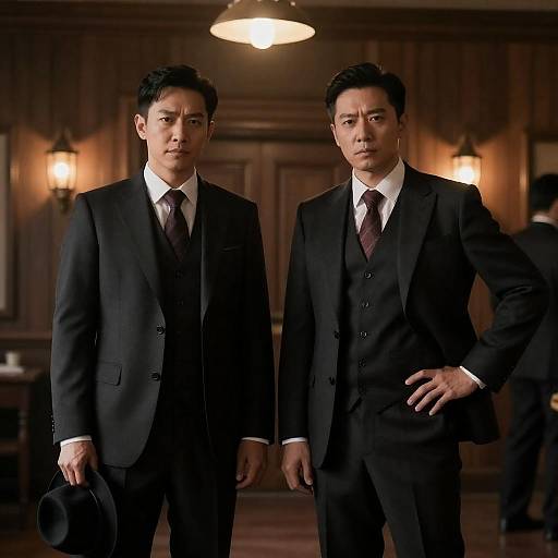 Mysterious Duo in Dimly Lit Room