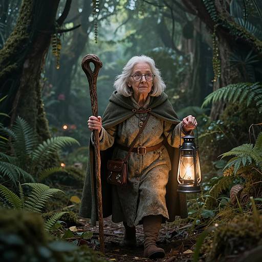 Elderly Gnome Woman in Magical Jungle