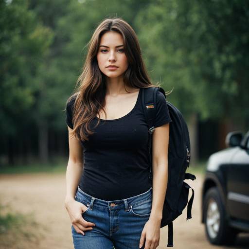 Young Woman with Backpack Outdoors