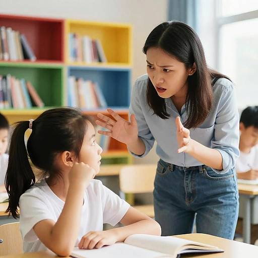 Teacher Scolding Student in Classroom