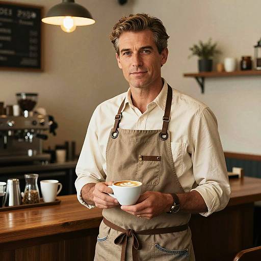 Barista Holding Latte Art Coffee Cup