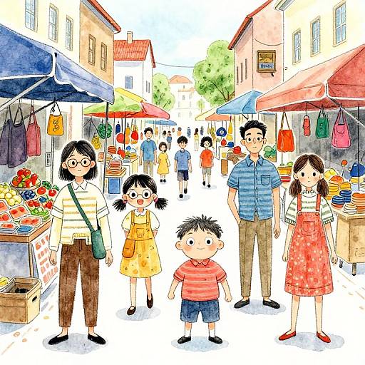 Whimsical Hand-Drawn Street Market Scene