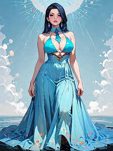 Fantasy Woman in Flowing Blue Dress