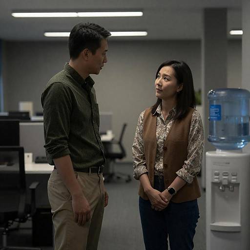 Dimly Lit Office Water Cooler Moment