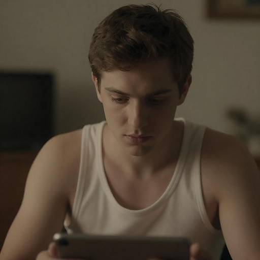 Focused Young Man in Cozy Lighting