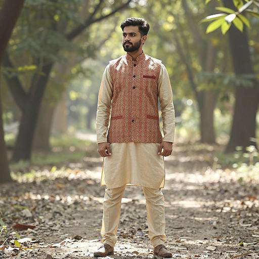 Elegant Indo-Western Man in Forest