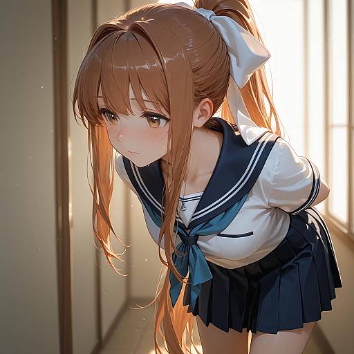 Anime Girl with Green Eyes in Uniform