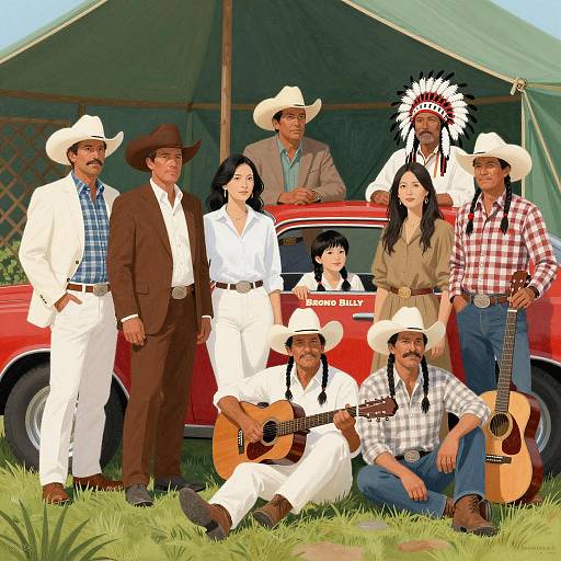 Group Portrait with Red Car and Guitars