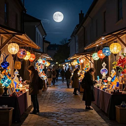 Moonlit Glass Sculptures in Alley