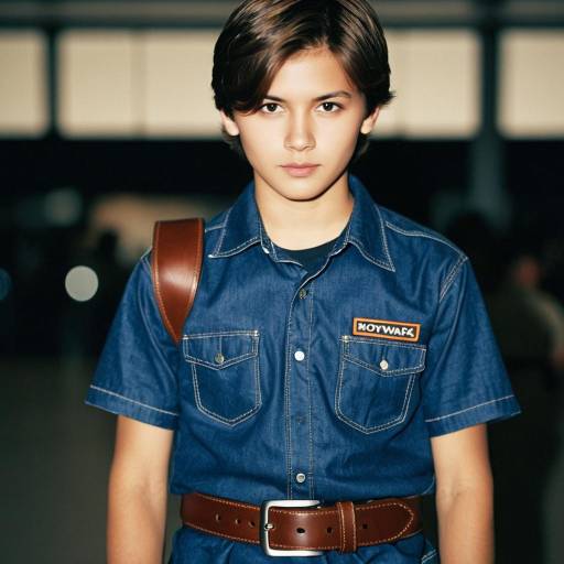 Teen Boy in Denim Shirt with Brown Belt