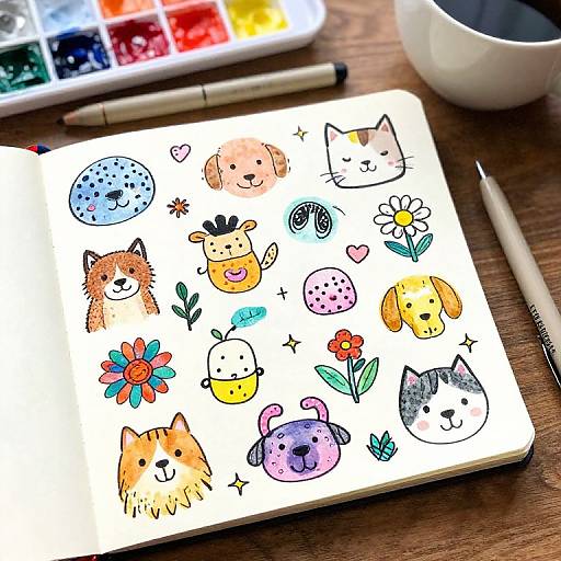Colorful Doodle Idea Generator Notebook