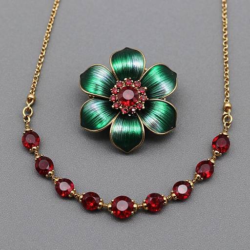 Vintage Green Enamel Flower Brooch