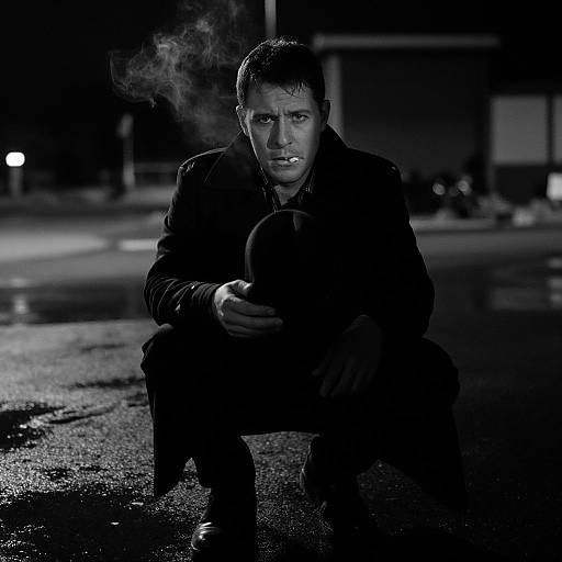 Moody Noir Man in Urban Rain