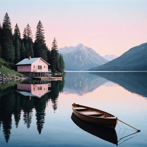 Mountain Lake Cottage at Dawn