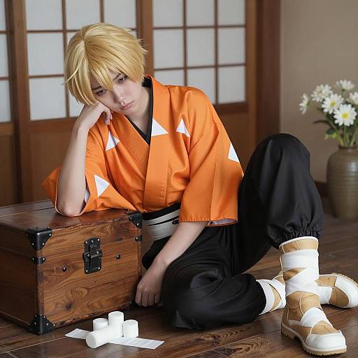 Melancholic Portrait in Vibrant Kimono