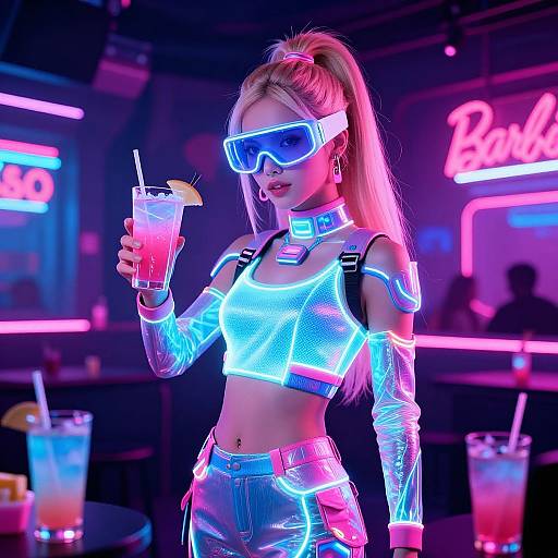 Cyberpunk Barbie in Neon Nightclub