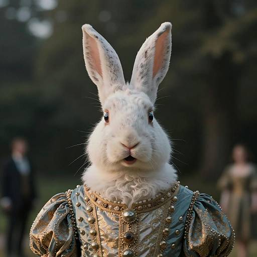 Surreal White Hare in Ornate Royal Costume
