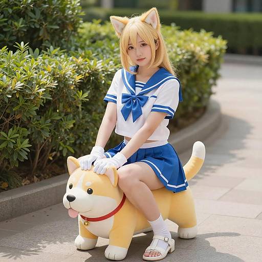 Blonde Woman in Sailor Outfit Outdoors