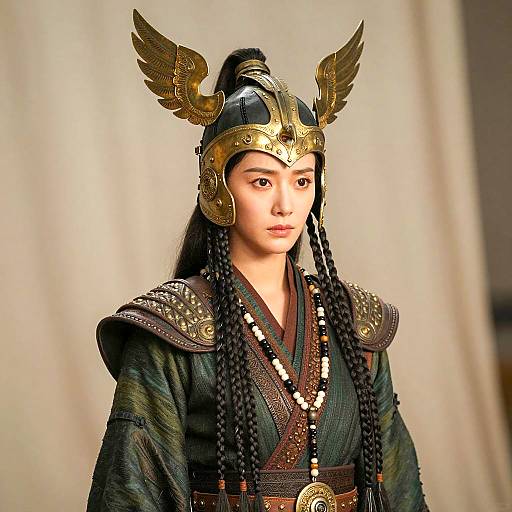 Ancient Female Warrior in Elaborate Gold Helmet