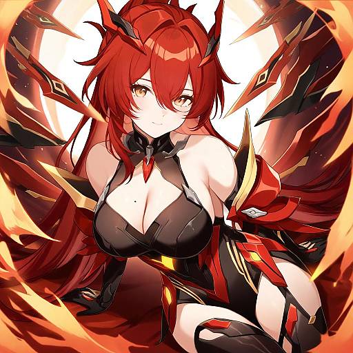 Illustration of Murata himeko (vermillion knight), honkai (series) in the style of Shikito