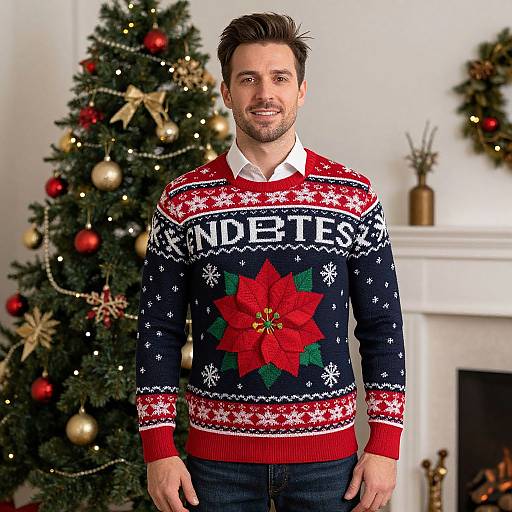 Man in Poinsettia Christmas Sweater