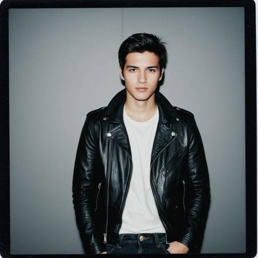 Young man in black leather jacket and white tee