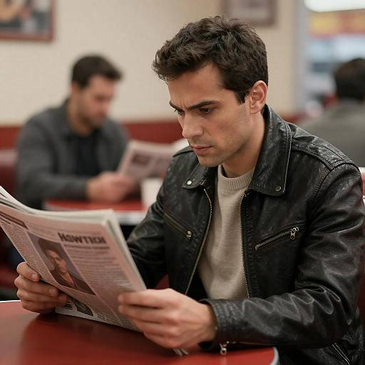 Intense Diner Portrait with Newspaper