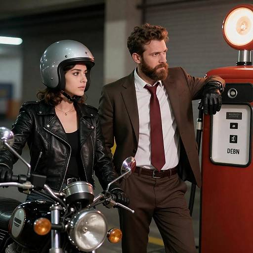 Vintage Gas Pump Encounter: Fashion and Flair