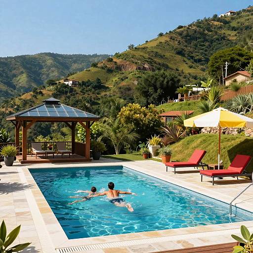 Sunny Hillside Backyard Pool Scene