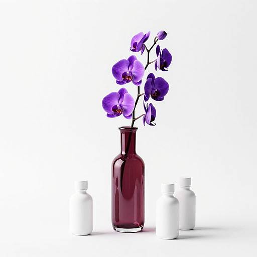 Photorealistic Maroon Vase with Orchids