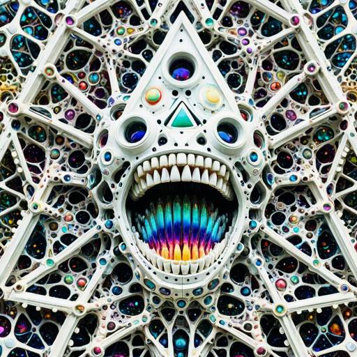 Psychedelic Surreal Robot Face with Rainbow Teeth