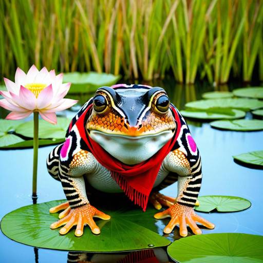 Vibrant Frog on Lily Pad Artwork Vibrant Frog on Lily Pad Artwork
