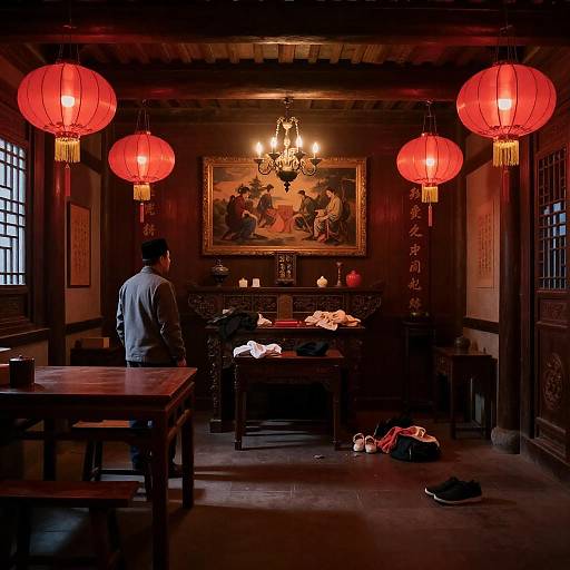 Moody Red-Hued Room with Traditional Elements