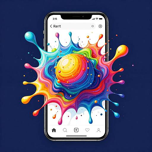 Vivid Digital Painting Emerging from Smartphone