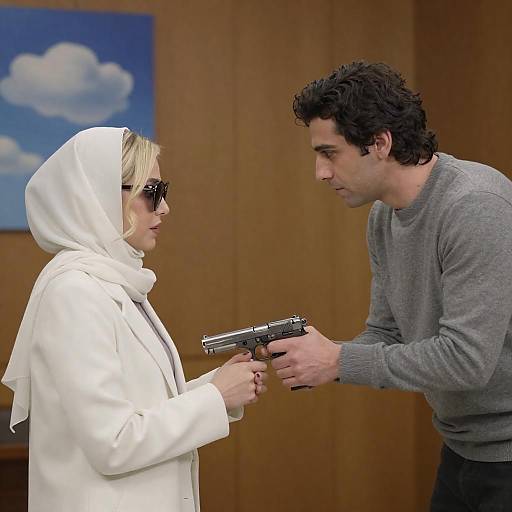 Man Hands Gun to Hijabi Woman