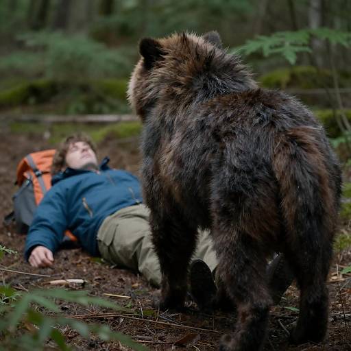 Bear Encounter with Hiker in Forest