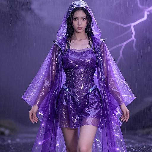 Futuristic Purple Rain Fashion Model