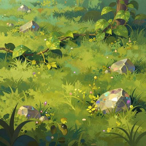 Magical Fantasy Meadow with Gemstones