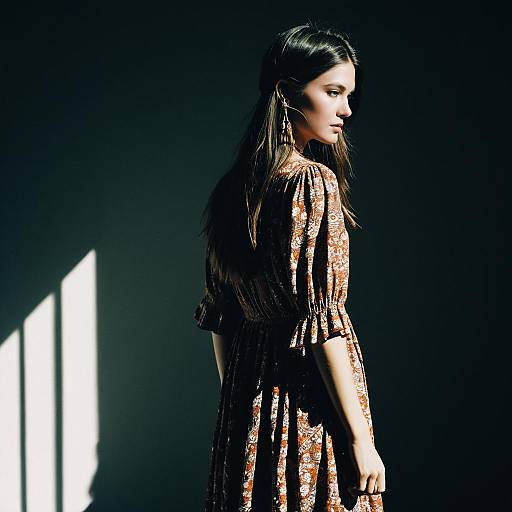 Woman with Long Mullet Hairstyle in Boho Dress