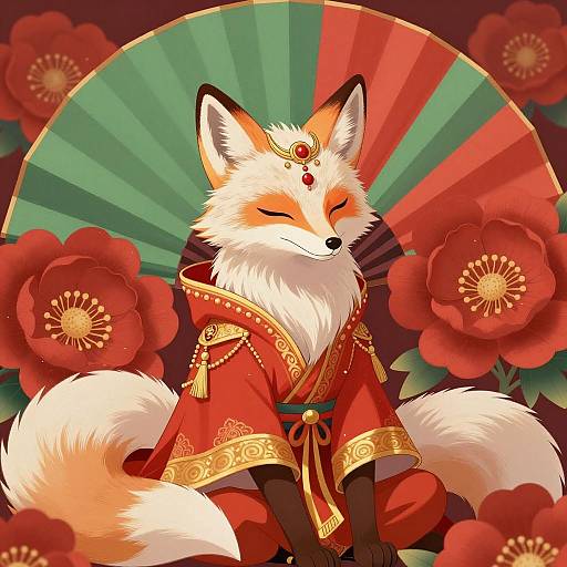 Ornate Fox Humanoid in Traditional Attire