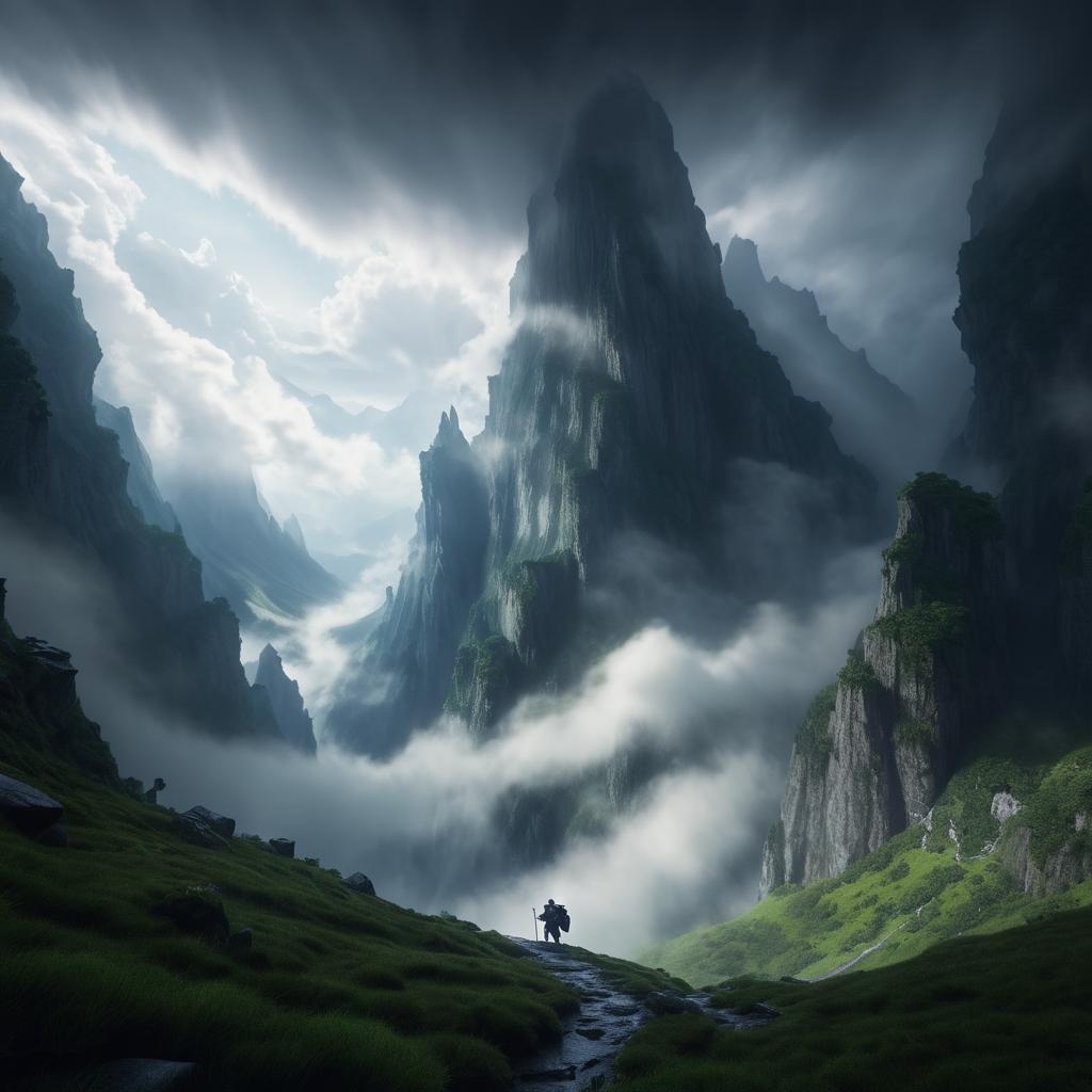 Giant in Enchanted Mountain Pass Scene